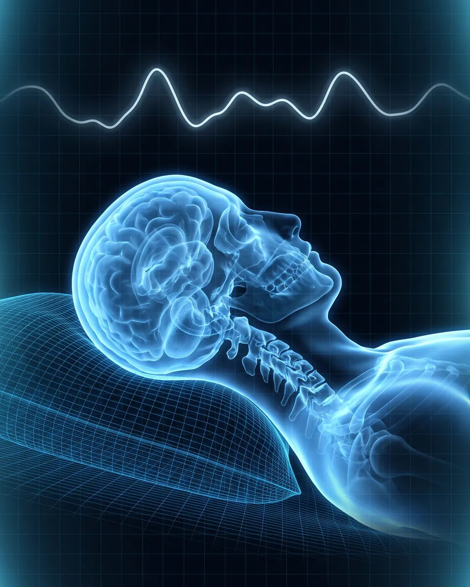 X-ray style scan of a sleeping head with slow delta brain waves