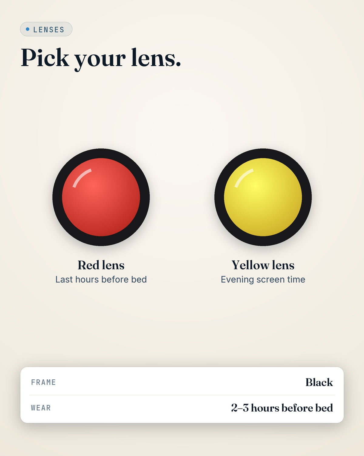 GroundingFlow black-frame evening glasses — red or yellow lens options