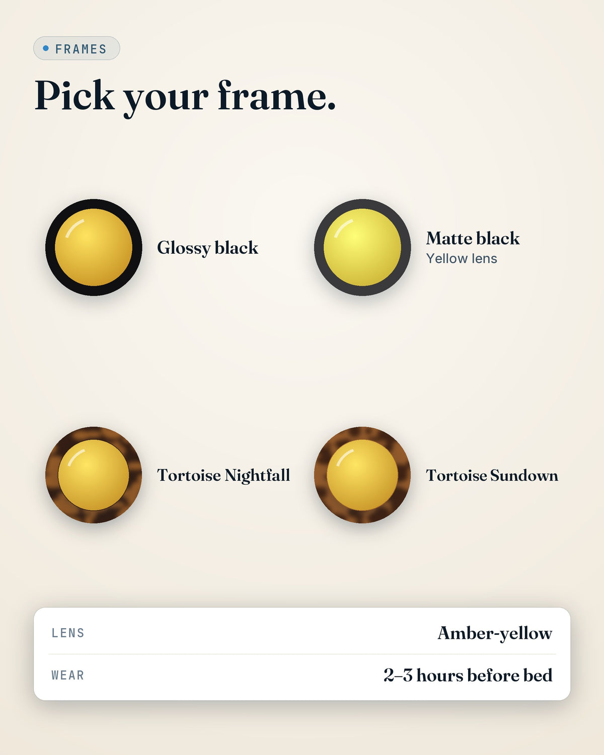 GroundingFlow amber evening glasses — frame options