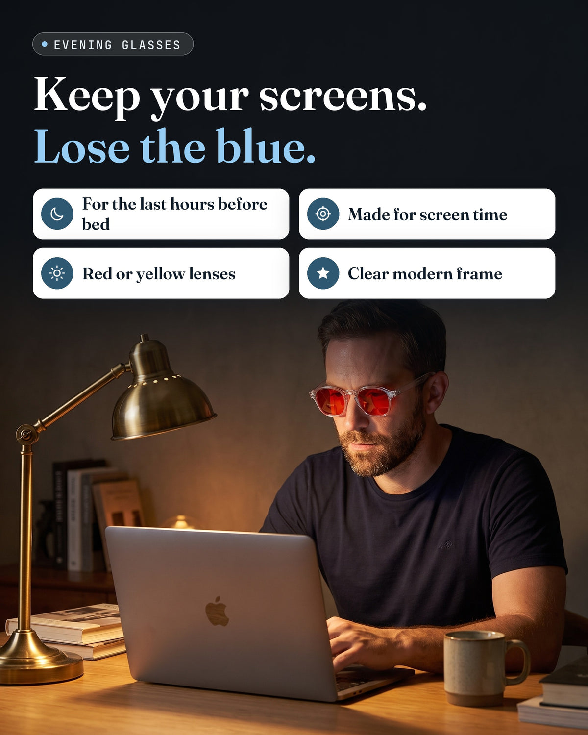 GroundingFlow clear-frame evening glasses — key benefits