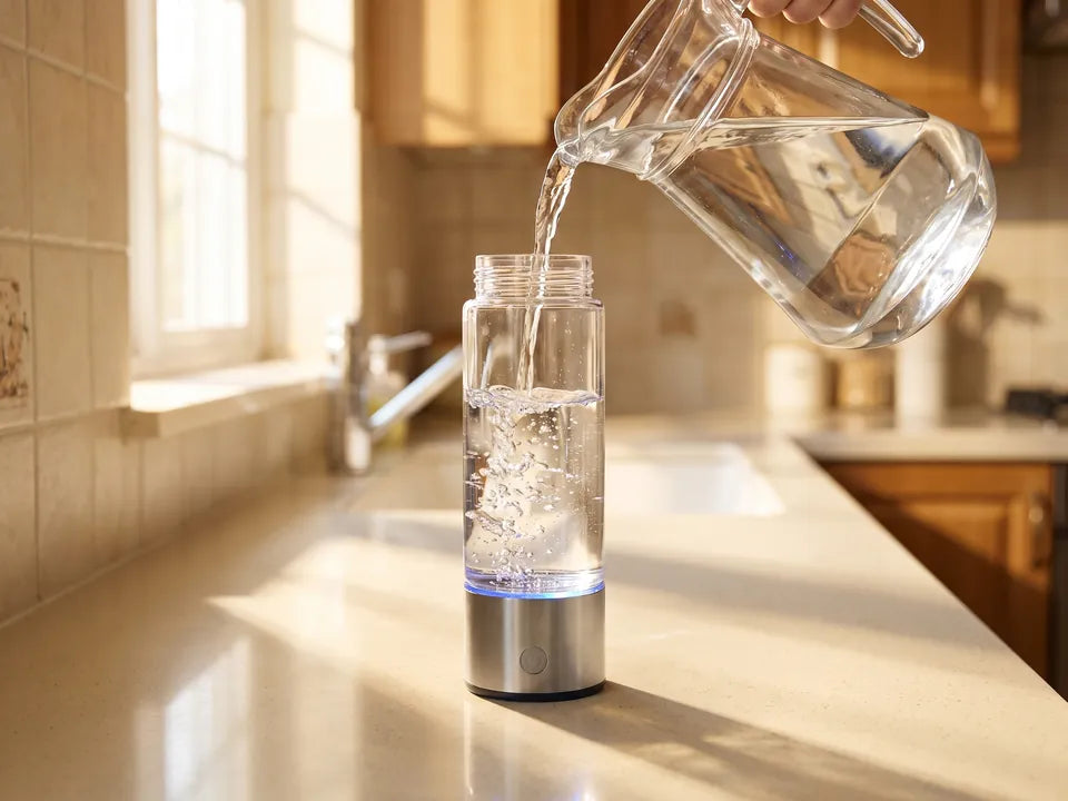 Llenando la botella con agua filtrada